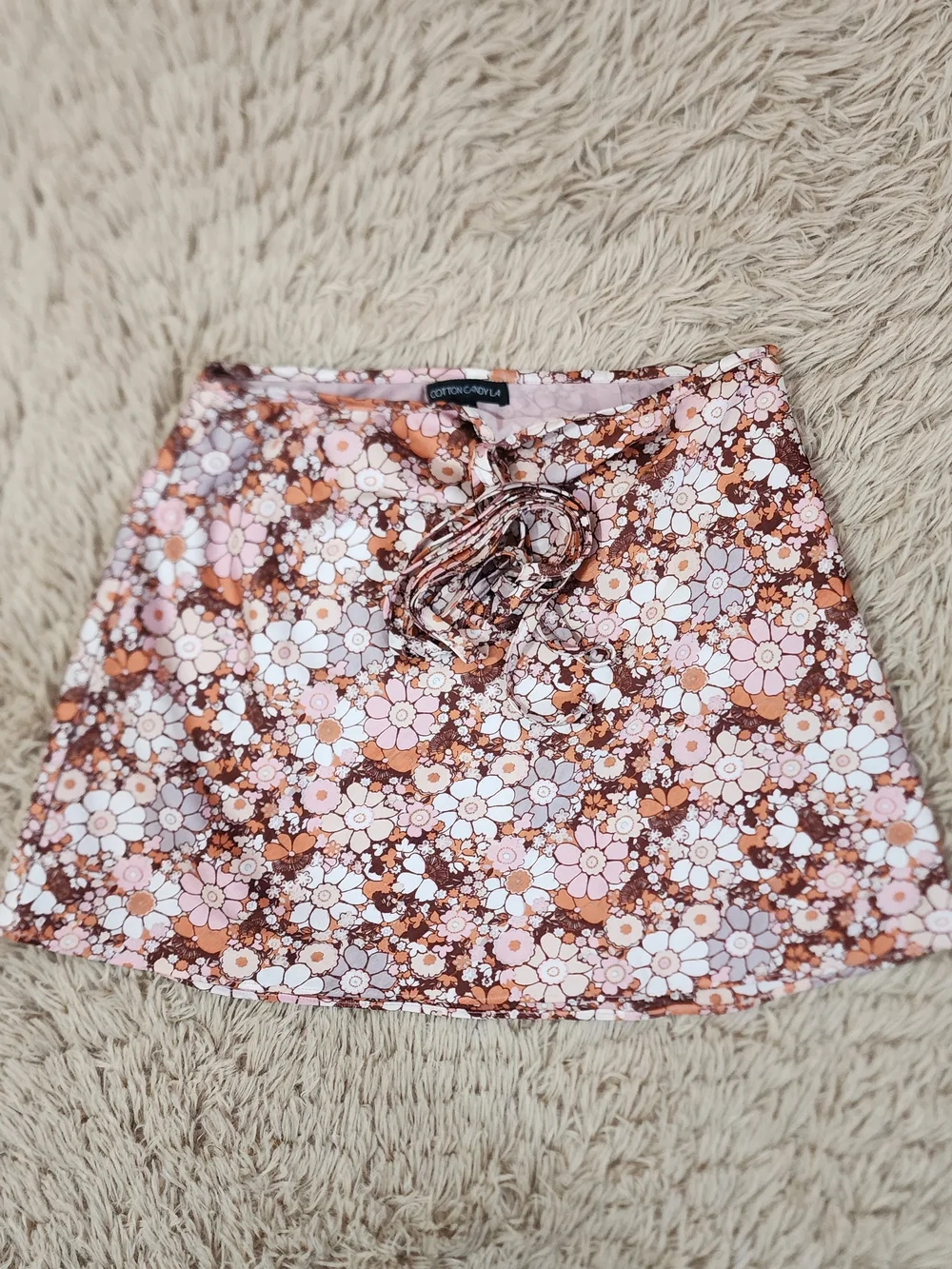 Cotton Candy LA- Pink & Brown Floral A-Line Skirt